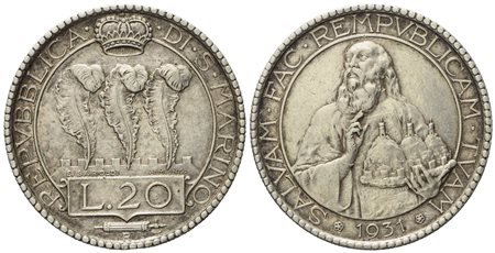 SAN MARINO. Vecchia monetazione (1864 - 1938). 20 Lire 1931. Ag (14,98 g; 35,5 mm).