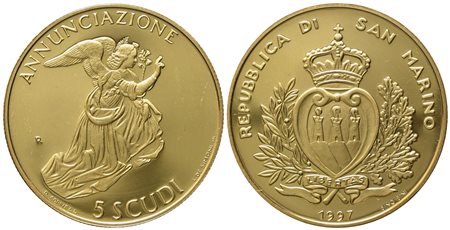 SAN MARINO. 5 scudi 1997. Au 916,66 (16,96 g)