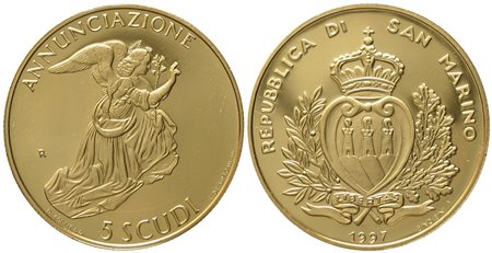 SAN MARINO. 5 scudi 1997. Au 916,66 (16,96 g)