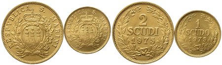 SAN MARINO. 1 e 2 scudi 1975, dittico. Au (5,98 g; 21,02 mm); Au (2,94 g; 15,95 mm) 