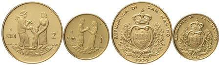 SAN MARINO. 1 e 2 scudi 1994, dittico. Au 900 (9,67 g)