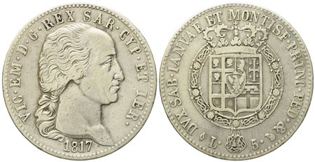 REGNO DI SARDEGNA. Vittorio Emanuele I (1802-1821). 5 lire 1817. Ag (24,64 g; 37,14 mm) 