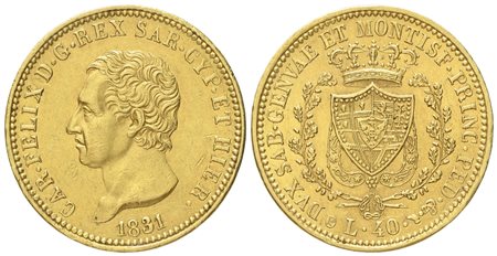 REGNO DI SARDEGNA. Torino. Carlo Felice (1821-1831). 40 Lire 1831. Au (12,88 g; 25,8 mm)