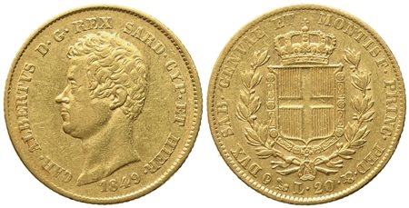 REGNO DI SARDEGNA. Genova. Carlo Alberto (1831-1849). 20 lire 1849. Au (6,41 g; 21 mm)