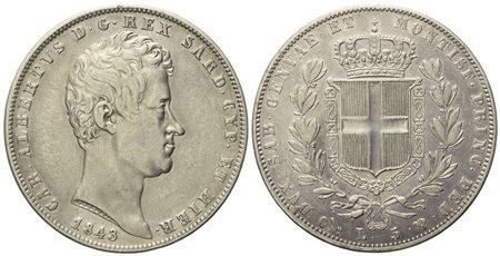 REGNO DI SARDEGNA. Genova. Carlo Alberto (1831 - 1849). 5 Lire 1843. Ag (24,77 g; 37,1 mm)