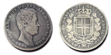 REGNO DI SARDEGNA. Torino. Carlo Alberto (1831-1849). 1 lira 1843. Ag