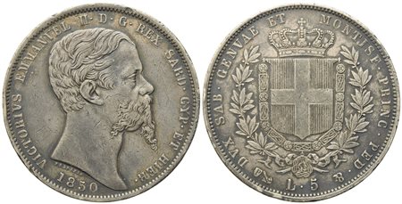 REGNO DI SARDEGNA. Genova. Vittorio Emanuele II (1849-1861). 5 Lire 1850. Ag (37,40 mm; 24,94 g) 