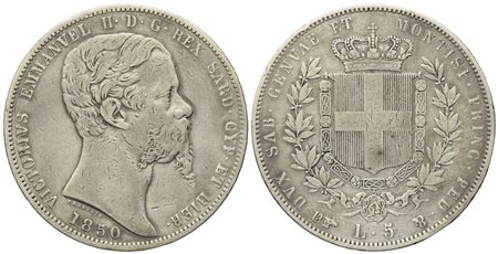 REGNO DI SARDEGNA. Torino. Vittorio Emanuele II (1849-1861). 5 Lire 1850. Ag (24,94 g; 37,40 mm) 