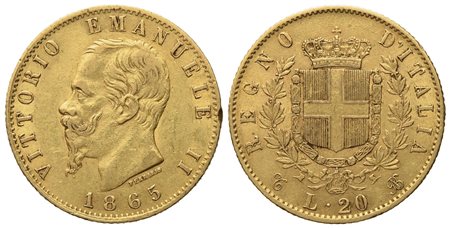 REGNO D'ITALIA. Torino. Vittorio Emanuele II (1861 - 1878). 20 lire 1865. Au (6,45 g; 20,8 mm)