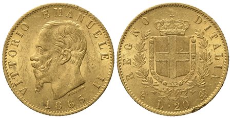 REGNO D'ITALIA. Torino. Vittorio Emanuele II (1861 - 1878). 20 lire 1865. Au (6,46 g; 20,8 mm).