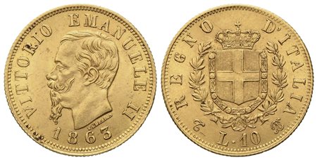 REGNO D'ITALIA. Torino. Vittorio Emanuele II (1861 - 1878). 10 lire 1863. Au (3,25 g; 18,2 mm)