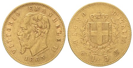 REGNO D'ITALIA. Torino. Vittorio Emanuele II (1861-1878). 5 lire 1863. Au (1,57 g; 16,9 mm)