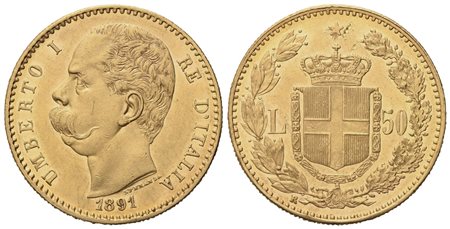 REGNO D'ITALIA. Umberto I (1878-1900). 50 Lire 1891. Au (16,16 G; 28 mm)