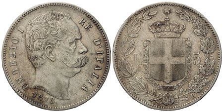 REGNO D'ITALIA. Umberto I (1878-1900). 5 Lire 1878. Ag (25 g; 36,8 mm)