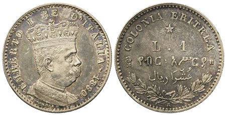 REGNO D'ITALIA. Colonia Eritrea. Umberto I (1890-1896). 1 Lira - 2/10 Tallero 1890. Ag (4,97 g; 23,1 mm)