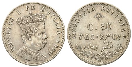 REGNO D'ITALIA. Colonia Eritrea. Umberto I (1890-1896). 50 Centesimi - 1/10 Tallero 1890. Ag (2,48 g; 18 mm)