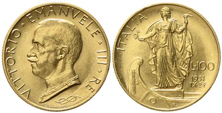 REGNO D'ITALIA. Vittorio Emanuele III (1900 - 1946). 100 lire 1931 – IX. Au (8,84 g; 23,3 mm)