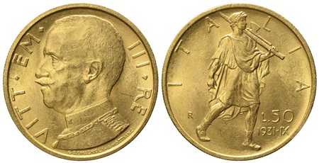 REGNO D'ITALIA. Vittorio Emanuele III (1900 - 1946). 50 lire 1931 – IX. Au (4,41 g; 20,3 mm)