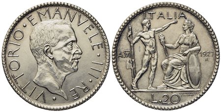 REGNO D'ITALIA. Vittorio Emanuele III (1900-1943). 20 lire 1927 "Littore". Ag (14,98 g; 35,2 mm)