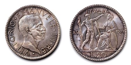 REGNO D'ITALIA. Vittorio Emanuele III (1900-1945). 20 lire "Littore" 1927 - Anno VI. Ag