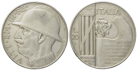 REGNO D'ITALIA. Vittorio Emanuele III (1900-1943). 20 Lire 1928 “Elmetto”. Ag (19,90 g; 35 mm)