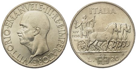 REGNO D'ITALIA. Vittorio Emanuele III (1900 - 1943).20 lire 1936 "Impero". Ag (20,14 g; 35,3 mm)