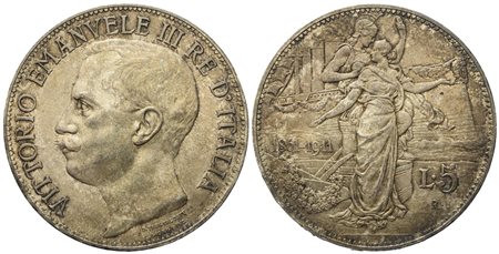 REGNO D'ITALIA. Vittorio Emanuele III (1900 - 1943). 5 lire 1911 "Cinquantenario". Ag (24,96 g; 36,9 mm)