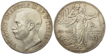 REGNO D'ITALIA. Vittorio Emanuele III (1900 - 1943). 5 lire 1911 "Cinquantenario". Ag (25,03 g; 36,9 mm)