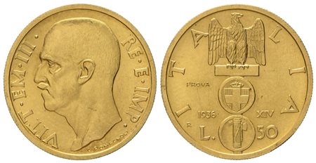 REGNO D'ITALIA. Vittorio Emanuele III (1900-1946). 50 Lire 1936 "Impero". PROVA. Au (4,41 g; 20,4 mm)