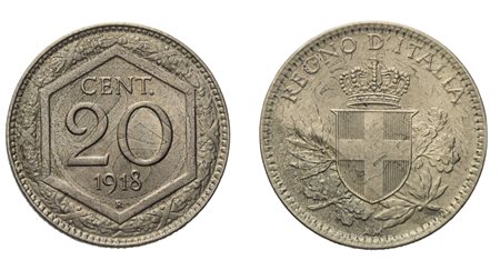 REGNO D'ITALIA. Vittorio Emanuele III (1900-1946). 20 Centesimi 1918 "Esagono". CuNi (3,92 g; 21,1 mm)