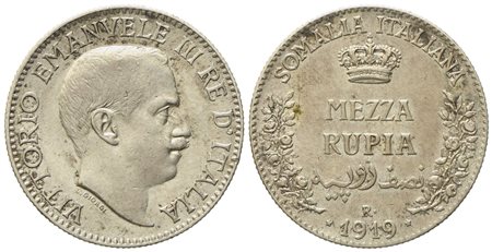 SOMALIA ITALIANA. Vittorio Emanuele III (1909-1925). Mezza rupia 1919. Ag (24,33 mm; 5,81 g) 