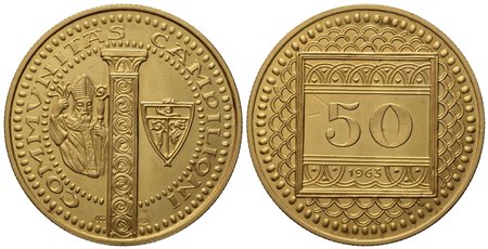 CAMPIONE D'ITALIA. Gettone da 50 franchi 1963. Au 900 (7,86 g; 22 mm)