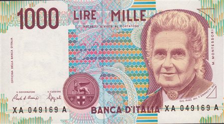 REPUBBLICA ITALIANA. 1000 Lire "Maria Montessori" (1990). Serie sostitutiva "X"