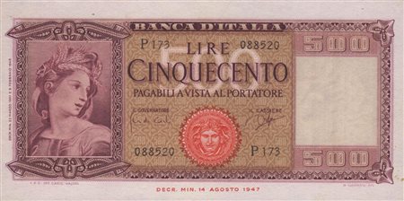 REPUBBLICA ITALIANA. 500 Lire "Italia" 23-03-1961