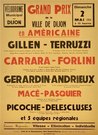 Course à l'Américaine. Poster originale del Grand Prix de la ville de Dijon 195