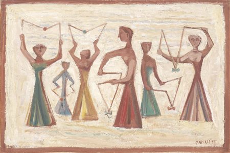 Massimo Campigli Berlino 1895 - St.Tropez 1971 Gioco del diablo, 1955 Olio su...