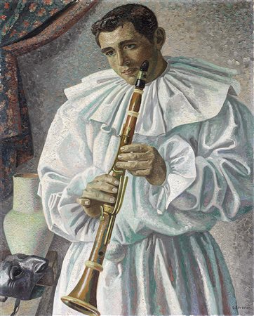 Gino Severini Cortona (Ar) 1883 - Parigi 1966 Pulcinella (Pierrot) con flauto...