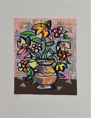 Ibrahim Kodra VASO DI FIORI serigrafia, cm 50x35; es. 36/80 firma e tiratura