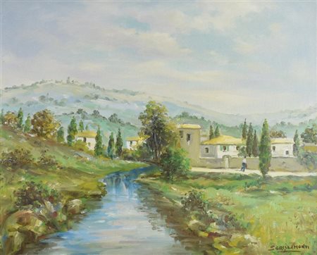 a firma Sgrillamonti PRIMAVERA IN TOSCANA, 1978 olio su tela, cm 50x60 firma...