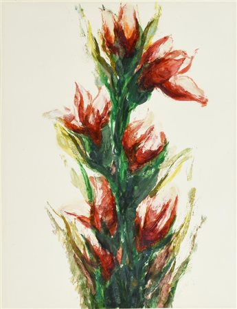 Gino Baglivo GLADIOLI, 1962 olio su carta, cm 37,5x28 firma e data