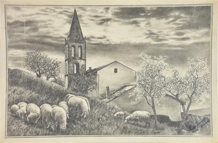 Ignoto PAESAGGIO, anni 30 carboncino su carta, cm 29x43,5 firma e data non...