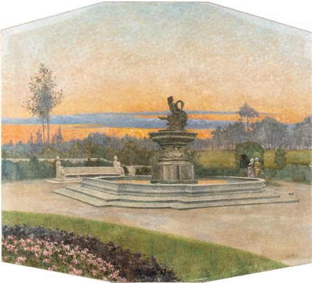 ADOLFO TOMMASI (Livorno 1851-Firenze 1933), Villa toscana al tramonto, 1904