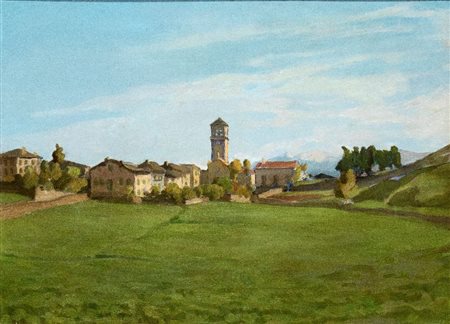 CARLO PRADA (Milano 1884-1960), Paesaggio con veduta di paese