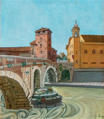 BENVENUTO FERRAZZI (Castel Madama 1892-Roma 1969), Ponte Fabricio a Roma, 1936