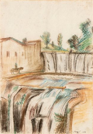 FERRUCCIO FERRAZZI (Roma 1891-1978), Paesaggio con cascata, Isola Farnese, 1939