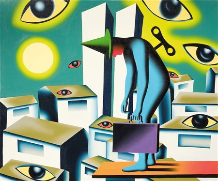 Mark Kostabi (Los Angeles, 1960) 400 Day Headache, 2002-03 Olio su tela, cm...