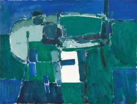 Sergio Romiti (Bologna, 1928 - 2000) Composizione in verde e azzurro, 1953...