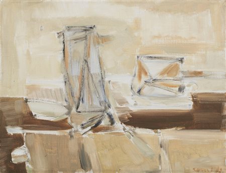 Sergio Romiti (Bologna, 1928 - 2000) Composizione, (1955) Olio su tela, cm...