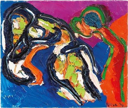 Karel Appel (Amsterdam, 1921 - Zurigo, 2006) Two Fantastique Animals, 1974...