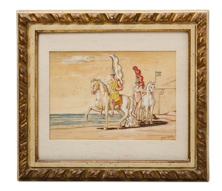 Giorgio De Chirico "Guerrieri di ritorno da Troia" 1936 circa
tempera su carta a